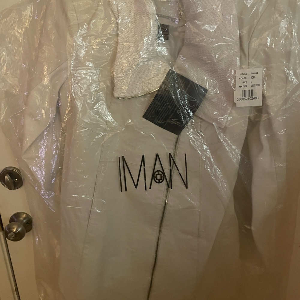 Iman ivory leather jacket and leggings